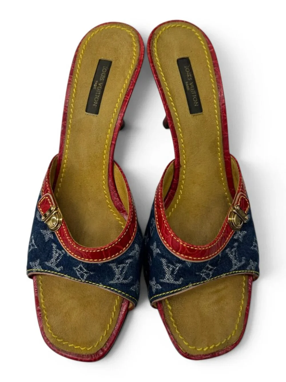 Vintage Louis Vuitton Monogram Denim Mules, Size 38.5 EU